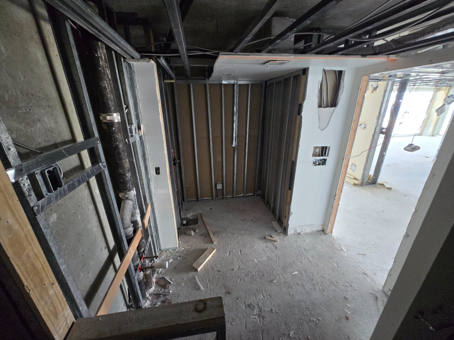 Bathroom metal framing wide view